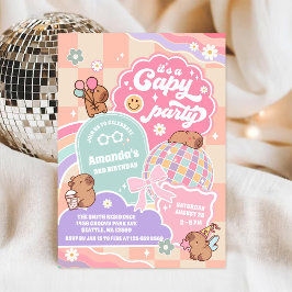 Invitación Capy Party Retro Groovy Daisy Birthday Invitation