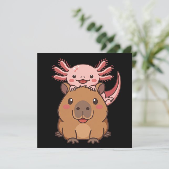Invitación Capybara Axolotl Kawaii Animal Lover Zoo Day (Anverso de pie)