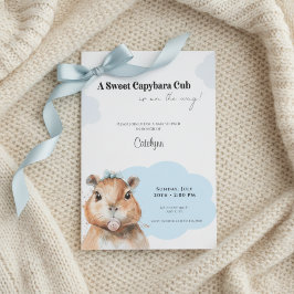 Invitación Capybara Baby Shower • Blue Bow Theme