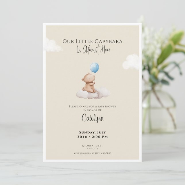 Invitación Capybara Baby Shower Invitation Cloud and Balloon (Anverso de pie)