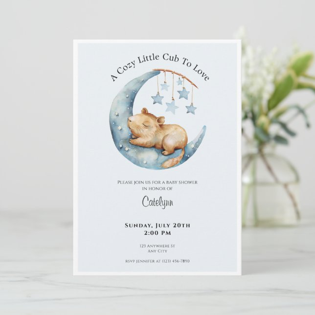 Invitación Capybara Baby Shower Invitation Cozy Moon Cub (Anverso de pie)