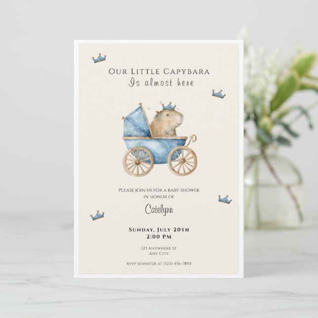 Invitación Capybara Baby Shower Invitation Little Prince (Anverso de pie)