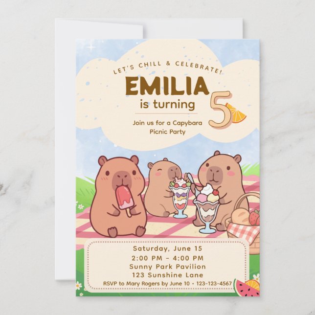 Invitación Capybara Birthday Picnic Invitation (Anverso)