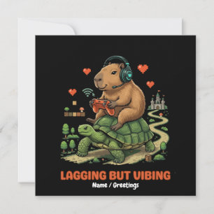 Invitación Capybara y Tortuga Gamer Divertidos con "Lagging B