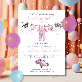 Invitación Car Racing Girl Clothesline Baby Shower