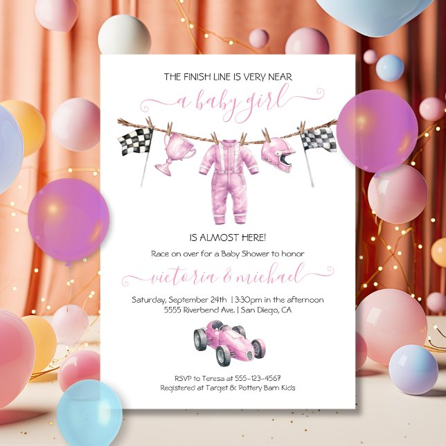 Invitación Car Racing Girl Clothesline Baby Shower (Subido por el creador)