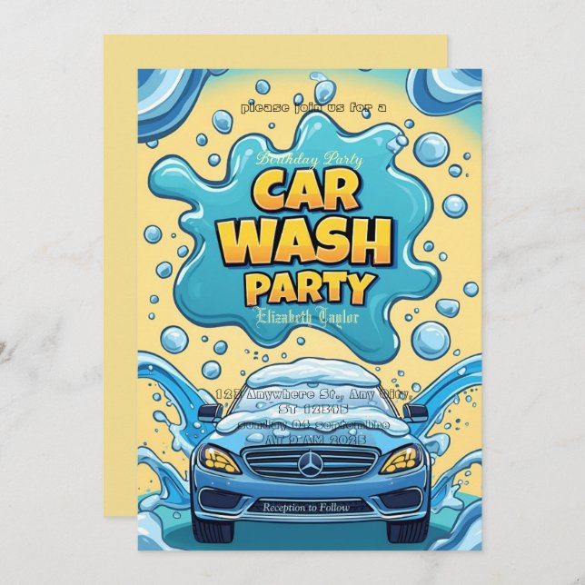 Invitación Car Wash party Invitation – Suds  Celebration (Anverso / Reverso)