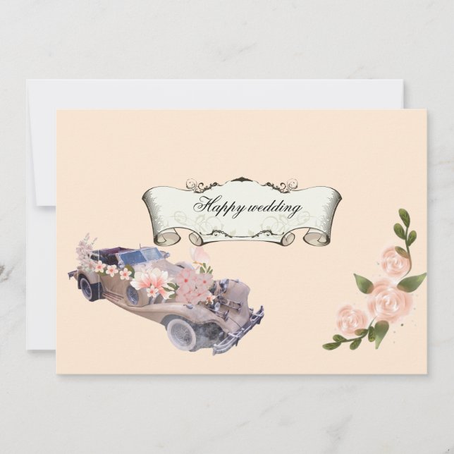 Invitación Car wedding Navy Floral Bridal Shower &Recipe All  (Anverso)