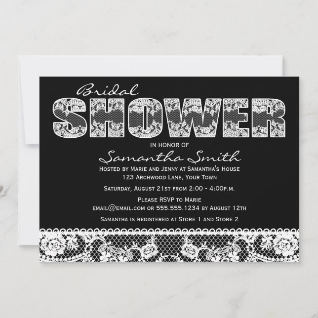 Invitación Cara blanca en Fiesta negro de ducha de novia (Anverso)