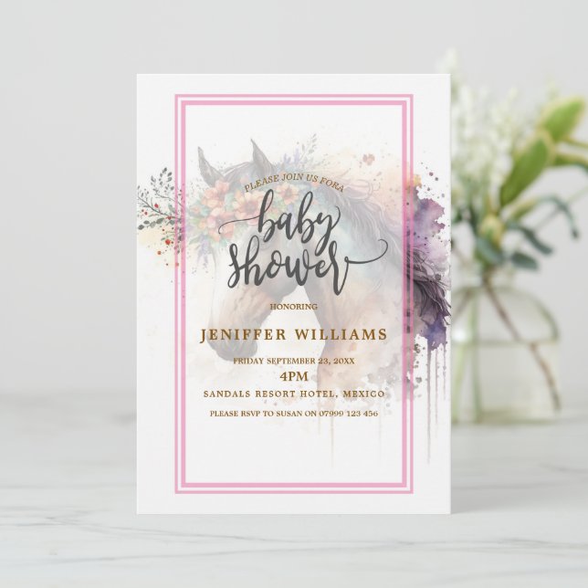 Invitación Cara de caballo con corona floral. (Anverso de pie)