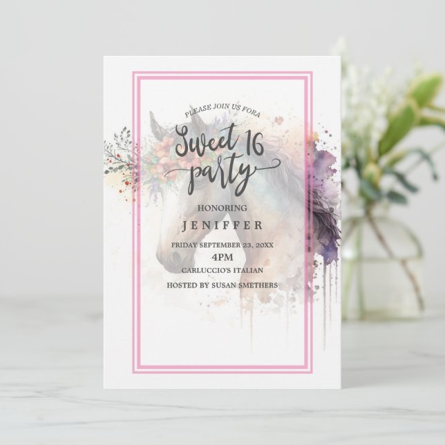 Invitación Cara de caballo con corona floral. (Anverso de pie)