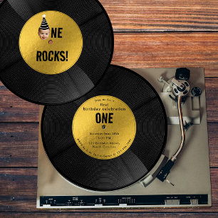 Invitación Cara de cumpleaños uno Rocks de música de vinilo p