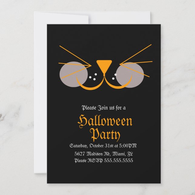 Invitación Cara de Gato Negro Fiesta de Cumpleaños de Hallowe (Anverso)