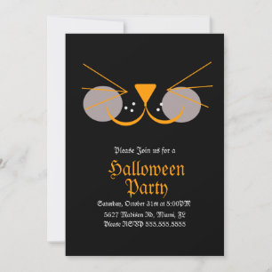 Invitación Cara de Gato Negro Fiesta de Cumpleaños de Hallowe