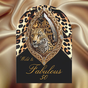 Invitación Cara de Leopardo Salvaje Cumpleaños 50 Arco Fabulo