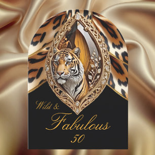 Invitación Cara de Tigre Salvaje Cumpleaños 50 fabuloso lazo 