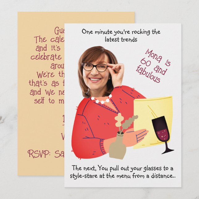 Invitación Cara divertida- 60 y fabulosa foto fantástica cump (Anverso / Reverso)