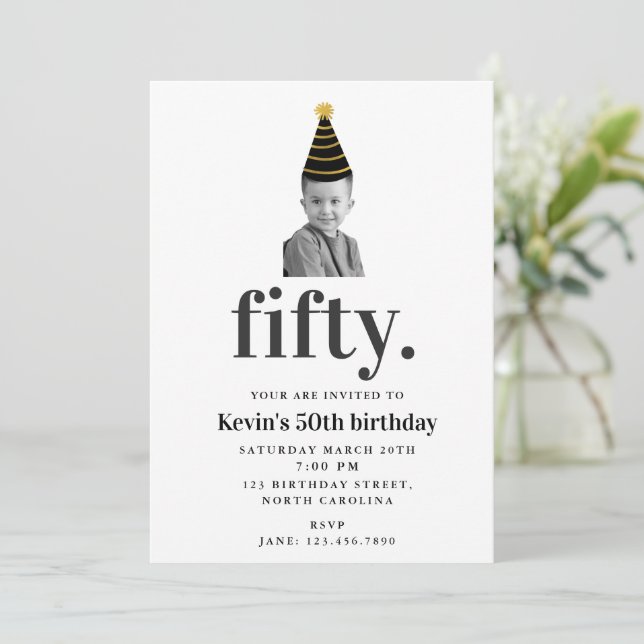 Invitación Cara divertida de cumpleaños con foto de rostro gr (Anverso de pie)