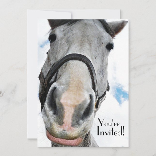 Invitación Cara divertida para Fiesta o evento ecuestre (Anverso)