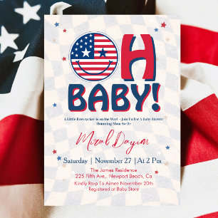Invitación Cara Feliz Groovy Patriótica de EE. UU. Oh Baby Sh