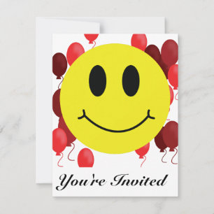 Invitación Cara sonriente con globos rojos