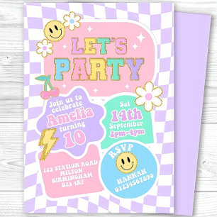 Invitación Cara Sonriente Editable Preppy para Celebrar Cumpl