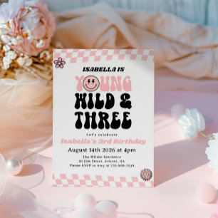 Invitación Cara sonriente rosa Chica genial Cumpleaños 3