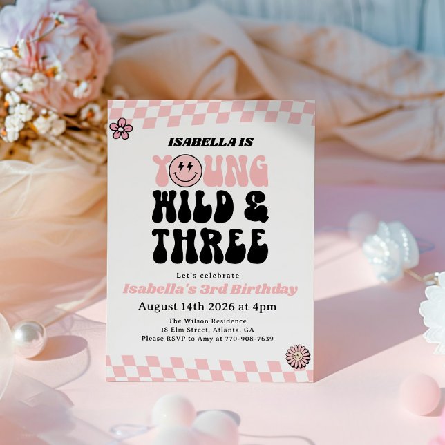 Invitación Cara sonriente rosa Chica genial Cumpleaños 3 (Subido por el creador)