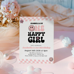 Invitación Cara sonriente rosa Cumpleaños niña 1 año