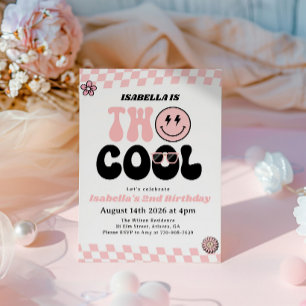 Invitación Cara sonriente rosa Two Cool Girl Cumpleaños 2