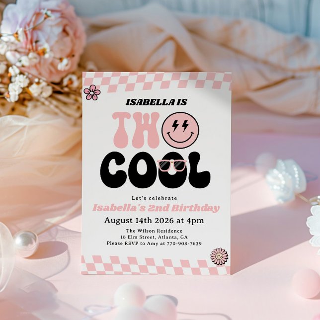 Invitación Cara sonriente rosa Two Cool Girl Cumpleaños 2 (Subido por el creador)