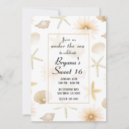 Invitación Caracoles y Flores de Peach Beach Dulces 16 Modern