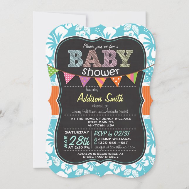 Invitación Carácter de tablero de papel Baby Shower; Azul tro (Anverso)
