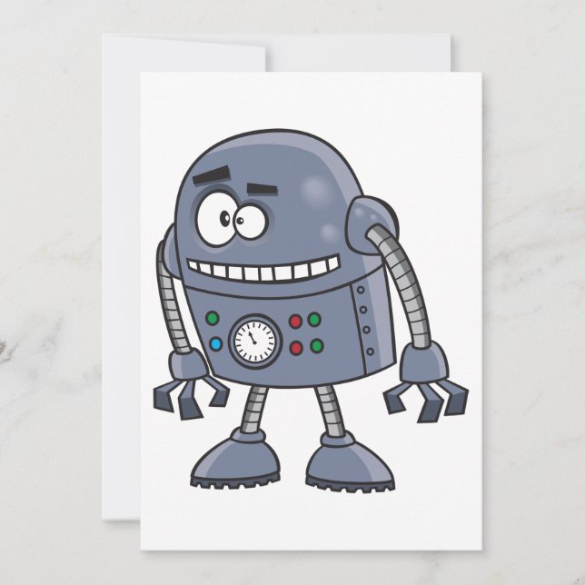 Invitación Carácter Robot gracioso retro azul (Anverso)