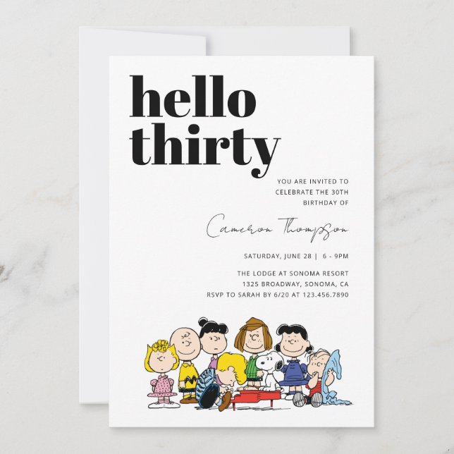 Invitación Caracteres de cacahuetes - 30 cumpleaños (Anverso)