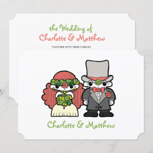 Invitación Caracteres de caricatura de script Boda caprichoso