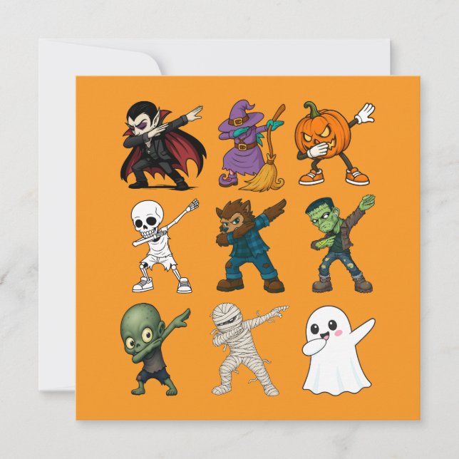 Invitación Caracteres divertidos de Halloween Dabbing (Anverso)