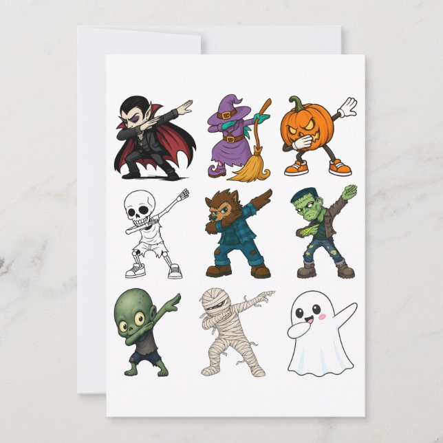 Invitación Caracteres divertidos de Halloween Dabbing (Anverso)