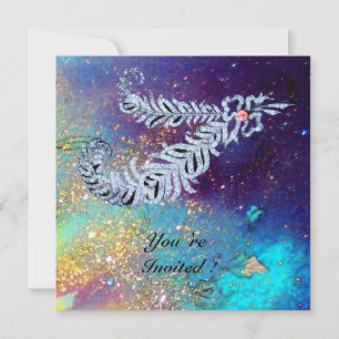 Invitación CARACTERÍSTICAS DE DIAMANTES, chispas de oro azul