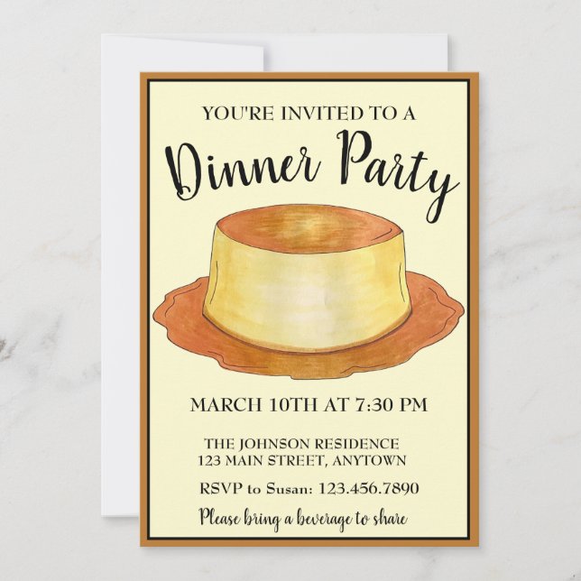 Invitación Caramel Custard Flan Fiesta de Cena Española (Anverso)