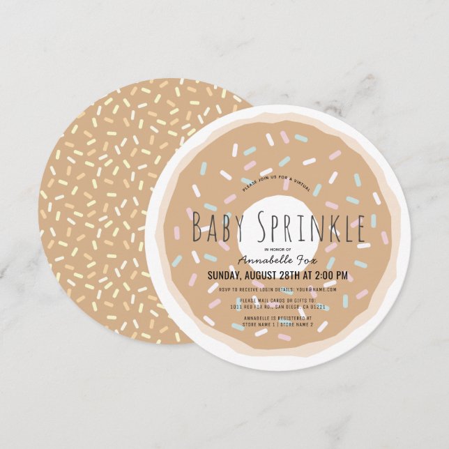 Invitación Caramel Donut Virtual Baby Sprinkle Shower Circle (Anverso / Reverso)