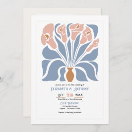 Invitación Caramel & Dusty Blue Abstract Floral Boho Wedding
