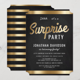 Invitación Caramel Gold y Black Surprise Birday Party