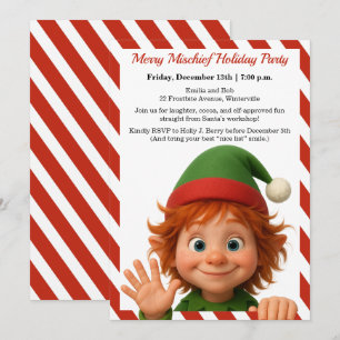 Invitación Caras Divertidas de Elfos Fiesta de Navidad Dive