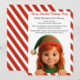 Invitación Caras Divertidas de Elfos Fiesta de Navidad Dive
