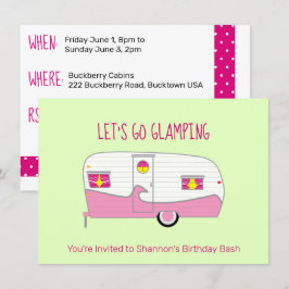 Invitación Caravana Enlatada de Jamón Rosa Retro para Glampin