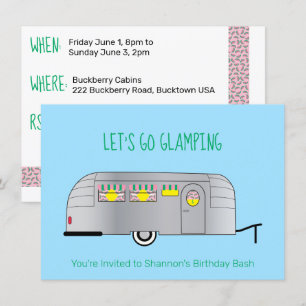 Invitación Caravana Retro Plateada Aerodinámica para Glamping