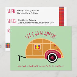 Invitación Caravana Retro Woodie Teardrop Glamping