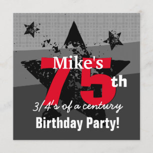 Invitación Carbón de cumpleaños 75 y Grunge rojo C75A1