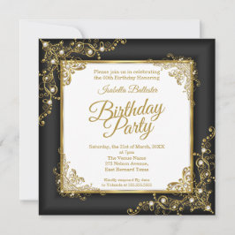 Invitación Carbón de la fiesta de cumpleaños, oro negro, foto